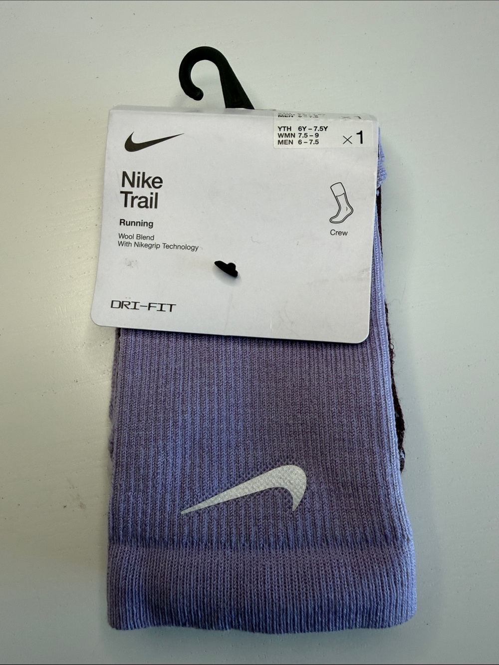Nike Trail Dri-FIT Crew Socks in Lavender with White Swoosh